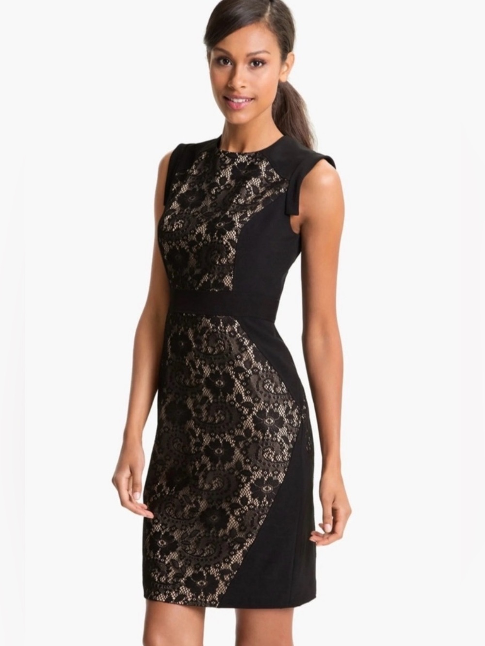 Adrianna Papell Women's Sleeveless Cocktail Dress, NWT, Size 8, Black With Lace